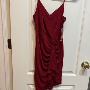 City Studio Burgundy Asymmetrical Dress